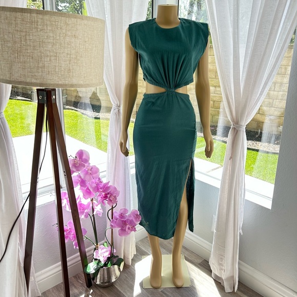 Zara | Dresses | Zara Green Pleated Front Slit Sleeveless Backless Dress  Size S Small Midi | Poshmark